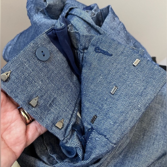 Express Chambray Linen Blend Super High Rise Ankle Tapered Pant Size Large - Picture 6 of 12